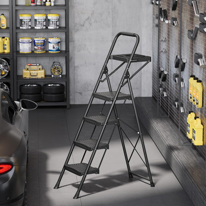 KINGRACK 4-Step Ladder with Tool Platform | 900LBS Capacity, Anti-Slip Pedals, Foldable, Multi-Use