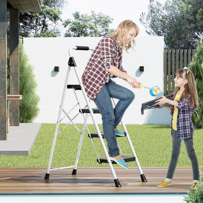 KINGRACK 4-Step Folding Ladder – 800 lbs Capacity, Non-Skid Pedals, Handrail, Safety Lock