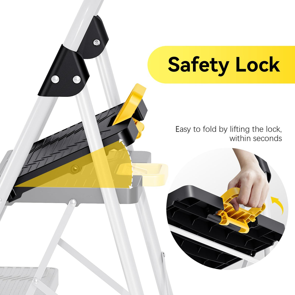 KINGRACK 4-Step Folding Ladder – 800 lbs Capacity, Non-Skid Pedals, Handrail, Safety Lock
