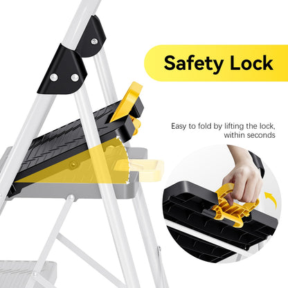 KINGRACK 4-Step Folding Ladder – 800 lbs Capacity, Non-Skid Pedals, Handrail, Safety Lock