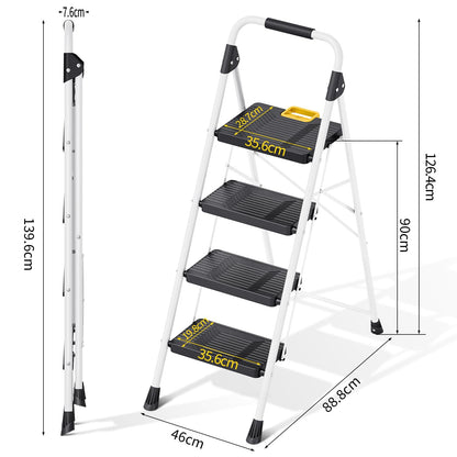 KINGRACK 4-Step Folding Ladder – 800 lbs Capacity, Non-Skid Pedals, Handrail, Safety Lock