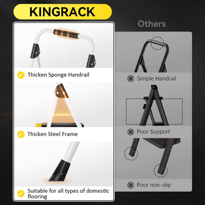 KINGRACK 4-Step Folding Ladder – 800 lbs Capacity, Non-Skid Pedals, Handrail, Safety Lock