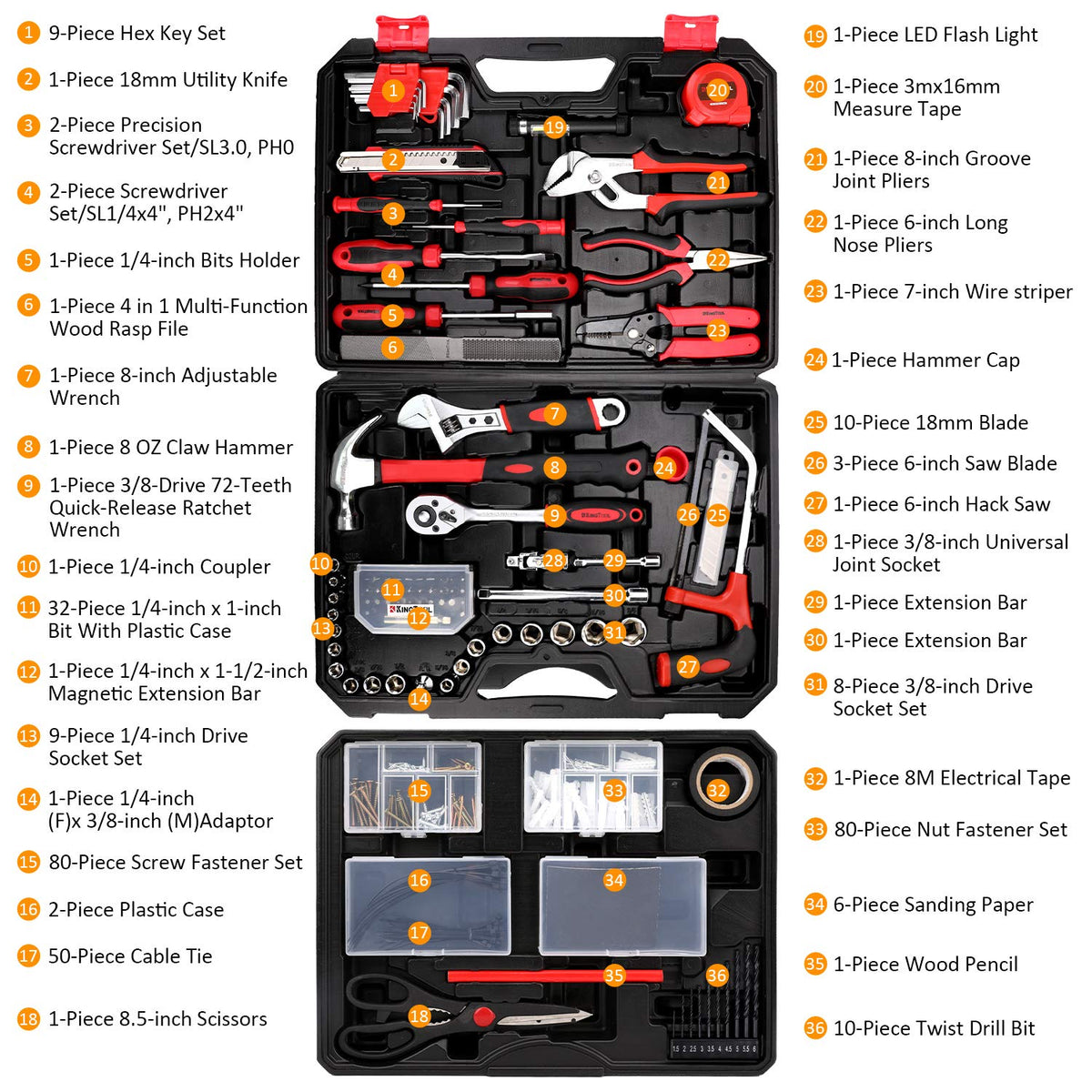 KingTool 325-Piece Home Repair Tool Kit – 1-Drawer Toolbox & Complete Wrench/Socket Set