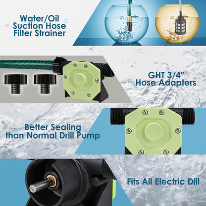 KITLUCK Hand Drill Water Transfer Pump — 750 GPH with Hose & Adapters