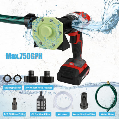 KITLUCK Hand Drill Water Transfer Pump — 750 GPH with Hose & Adapters