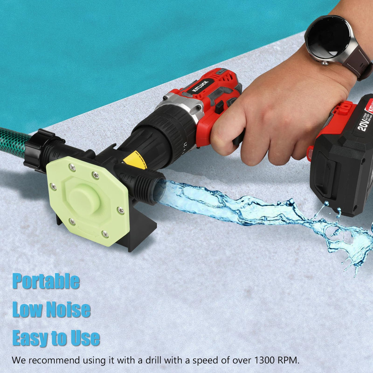 KITLUCK Hand Drill Water Transfer Pump — 750 GPH with Hose & Adapters