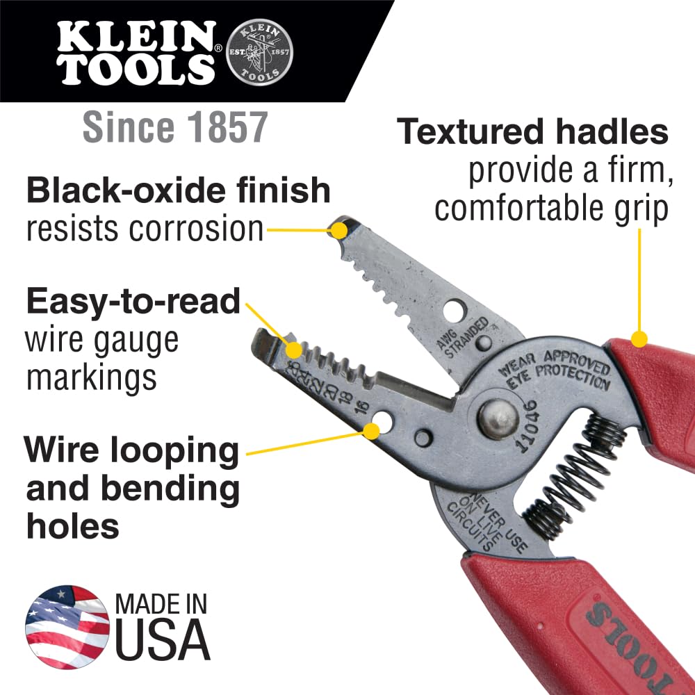 Klein Tools 11046 Wire Stripper/Cutter – Made in USA, 16-26 AWG, Compact Precision Tool