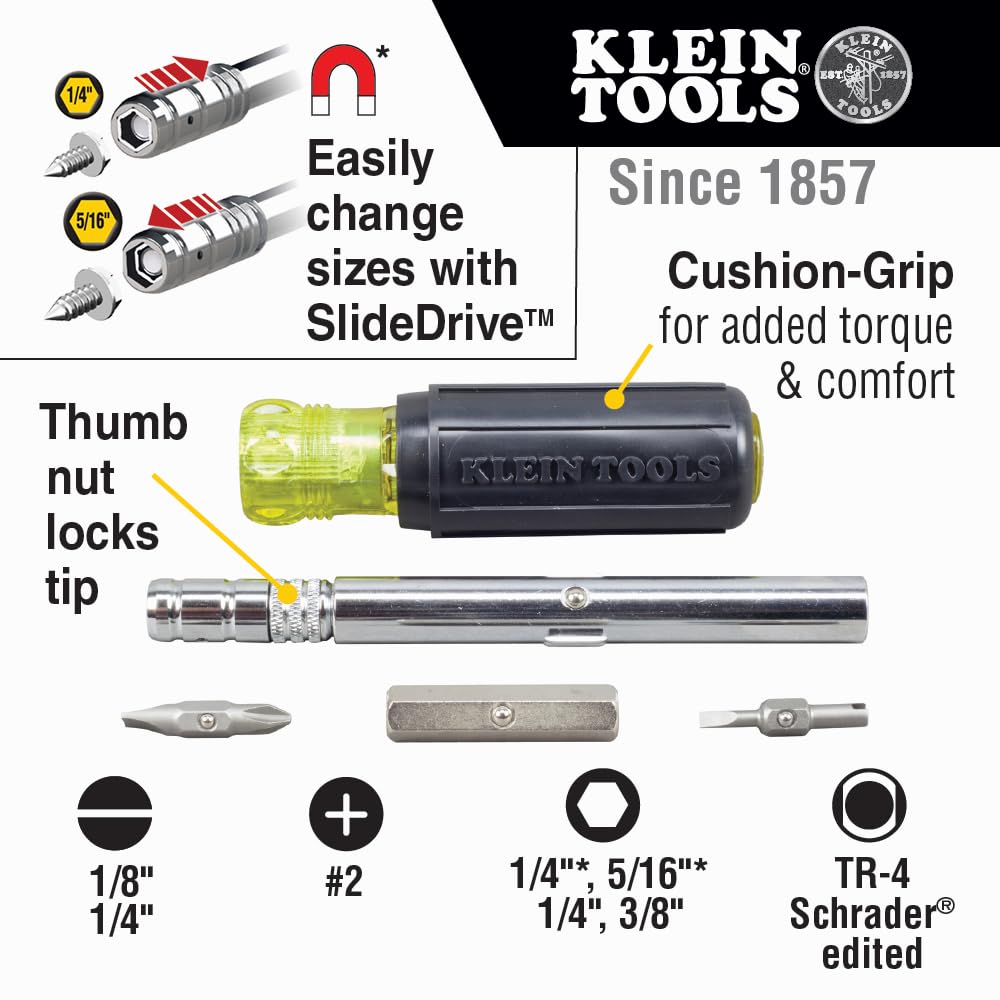 Klein Tools 32596 8-in-1 HVAC Slide Drive Screwdriver/Nut Driver