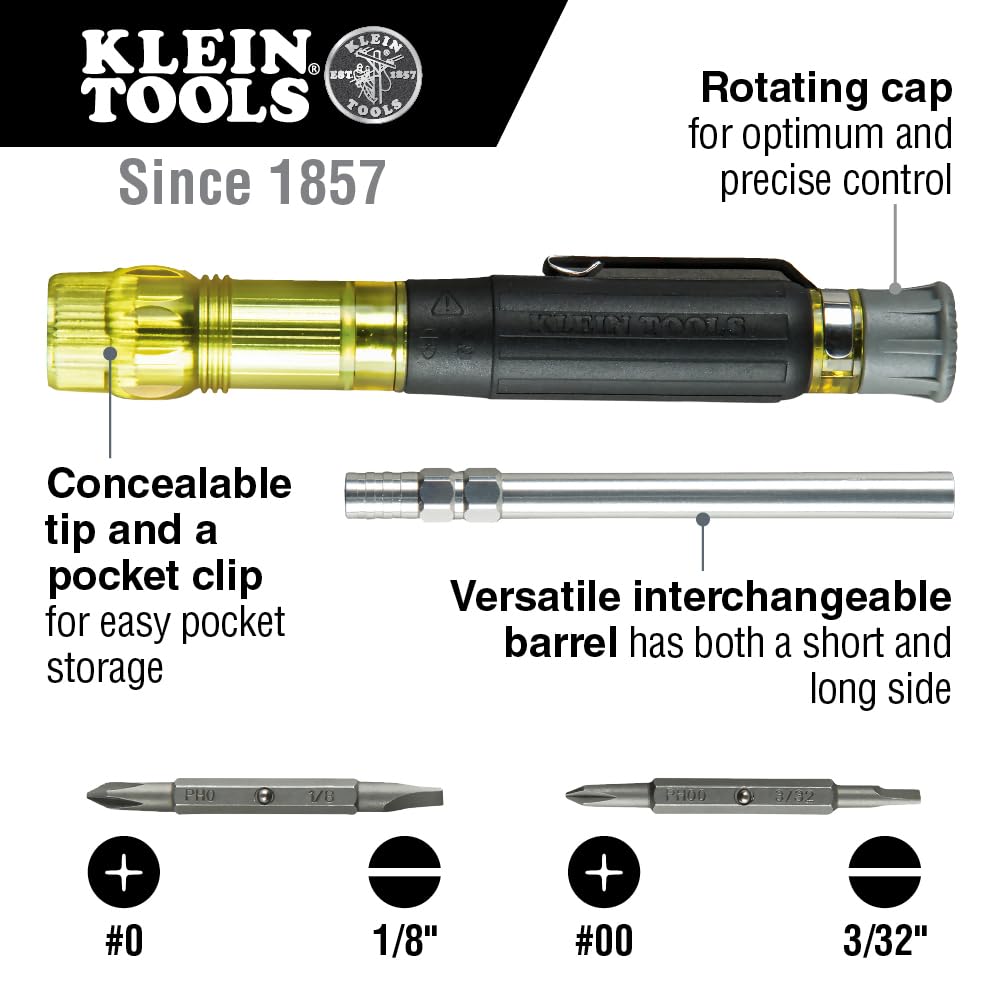 Klein Tools 32614 4-in-1 Pocket Electronics Screwdriver – Precision Bits & EDC