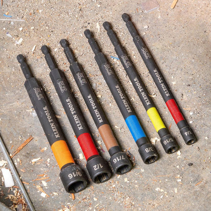 Klein Tools 32930 SAE Magnetic Impact Nut Setter Set – 6-Piece Color-Coded, Extended Reach