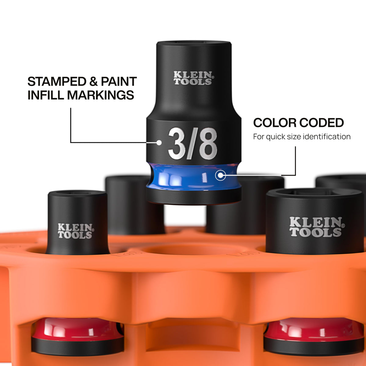 Klein Tools 33808 Grab-And-Go SAE Impact Socket Set - 7-Piece with Sleeve, Carabiner, 3/8 Drive