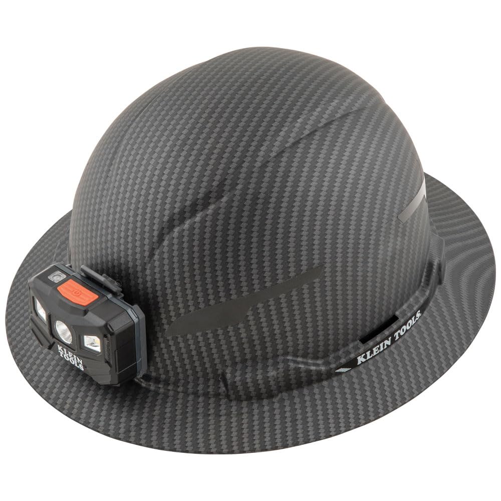 Klein Tools 60346 KARBN Full Brim Hard Hat with Rechargeable Headlamp – Class E