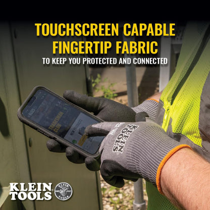 Klein Tools 60589 Work Gloves – Cut Resistant HPPE Knit, Nitrile Dipped, Touchscreen Capable, Large, 2-Pair