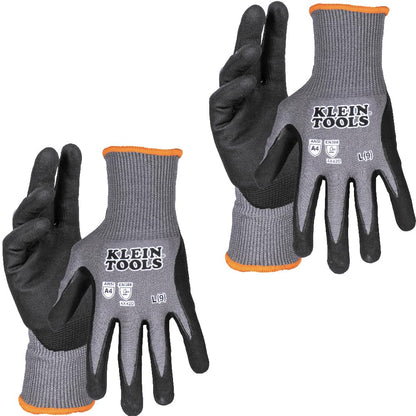 Klein Tools 60589 Work Gloves – Cut Resistant HPPE Knit, Nitrile Dipped, Touchscreen Capable, Large, 2-Pair