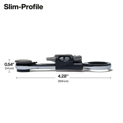 Klein Tools 65200MAG Slim-Profile Magnetic Mini Ratchet - 90-Tooth, 1/4-Inch Nut Driver, 4 Bit Storage