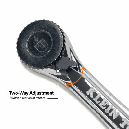 Klein Tools 65200MAG Slim-Profile Magnetic Mini Ratchet - 90-Tooth, 1/4-Inch Nut Driver, 4 Bit Storage