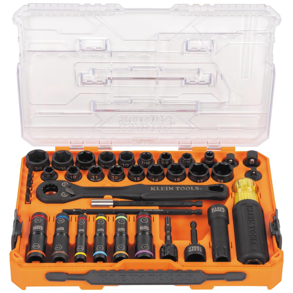 Klein Tools 65500KNECT 39-Piece Pass-Through Socket Set — SAE/Metric, 90-Tooth Ratchet, MODbox