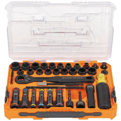 Klein Tools 65500KNECT 39-Piece Pass-Through Socket Set — SAE/Metric, 90-Tooth Ratchet, MODbox