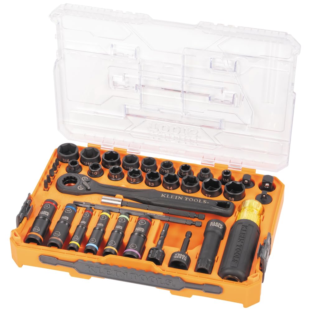 Klein Tools 65500KNECT 39-Piece Pass-Through Socket Set — SAE/Metric, 90-Tooth Ratchet, MODbox