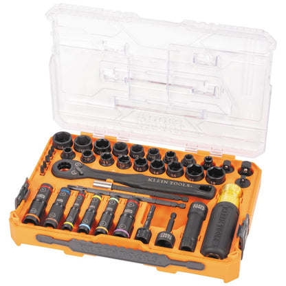 Klein Tools 65500KNECT 39-Piece Pass-Through Socket Set — SAE/Metric, 90-Tooth Ratchet, MODbox