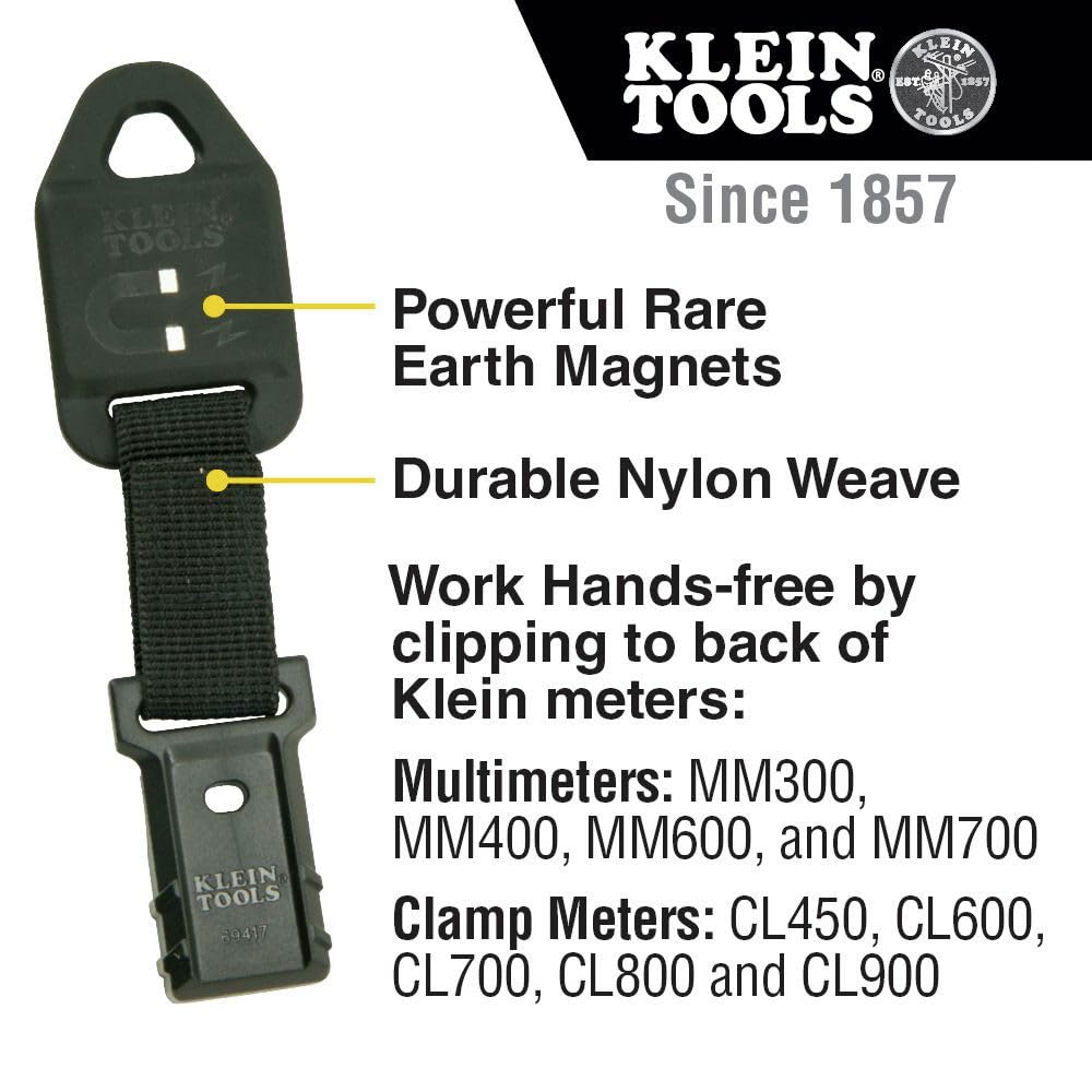 Klein Tools 69417 Rare-Earth Magnetic Hanger with Strap — Hands-Free Accessory for Meters and Tools