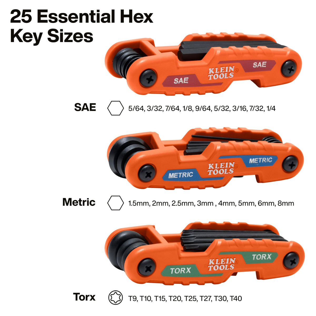 Klein Tools 70543 3-Piece Compact Folding Hex Key Set | Metric, SAE & Torx