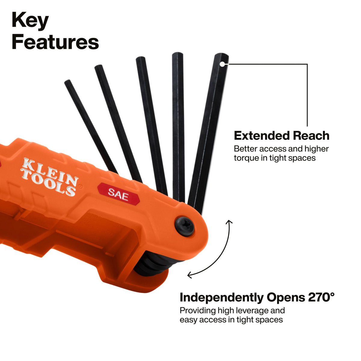 KLEIN TOOLS 70552 Pro Folding Hex Key Set – 21 SAE & Metric Keys, 2-Pack
