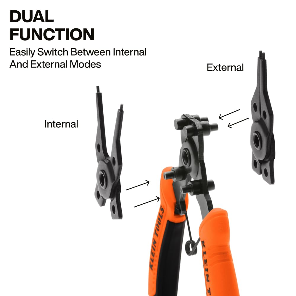 Klein Tools 73066 6-in-1 Convertible Snap Ring Pliers Set | Interchangeable Heads