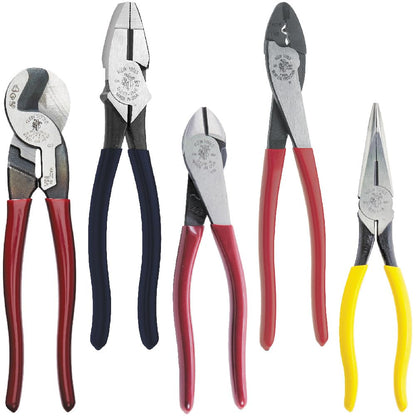 Klein Tools 80087 Dipped Plier Kit – 5-Piece USA-Made High-Leverage Pliers Set