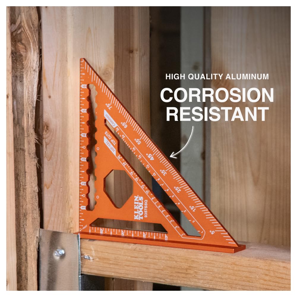 Klein Tools 9357SSQ Rafter Square – 7-Inch Aluminum, Double Laser Etched, Multi-Functional Carpenter Tool