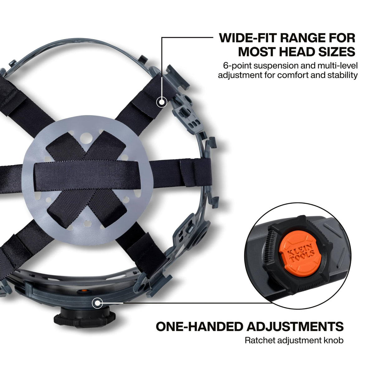 Klein Tools Hard Hat Suspension Replacement with Ratchet Adjustment – 6-Point Comfort & Custom Fit