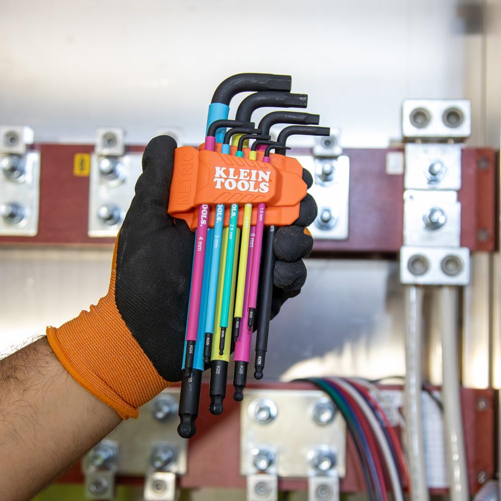 Klein Tools BLS9M 9-Piece Metric Ball End Hex Key Set – Color-Coded, Extra-Long