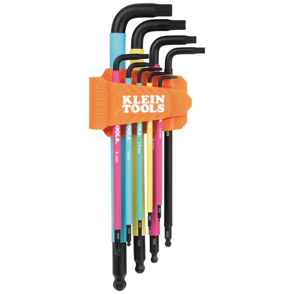 Klein Tools BLS9M 9-Piece Metric Ball End Hex Key Set – Color-Coded, Extra-Long