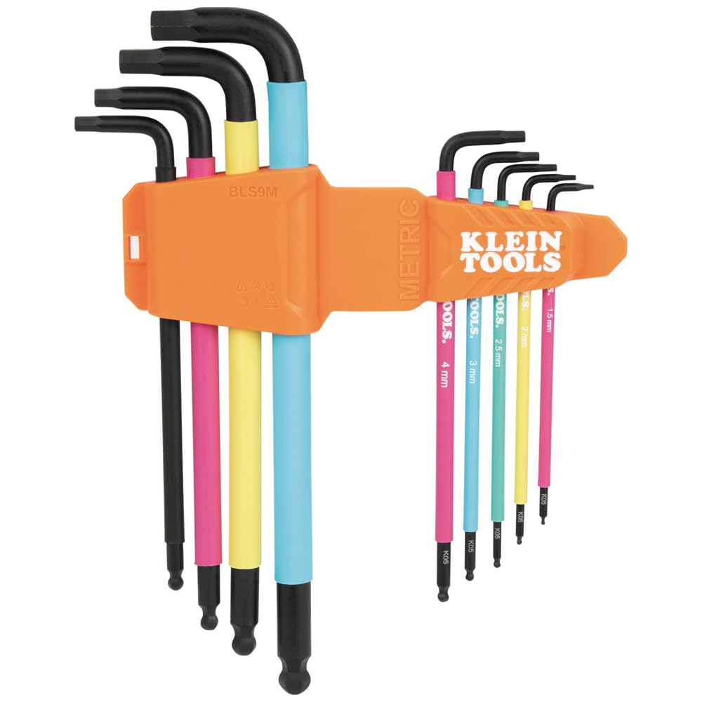 Klein Tools BLS9M 9-Piece Metric Ball End Hex Key Set – Color-Coded, Extra-Long