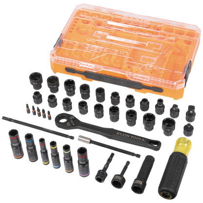 Klein Tools 65500KNECT 39-Piece Pass-Through Socket Set — SAE/Metric, 90-Tooth Ratchet, MODbox