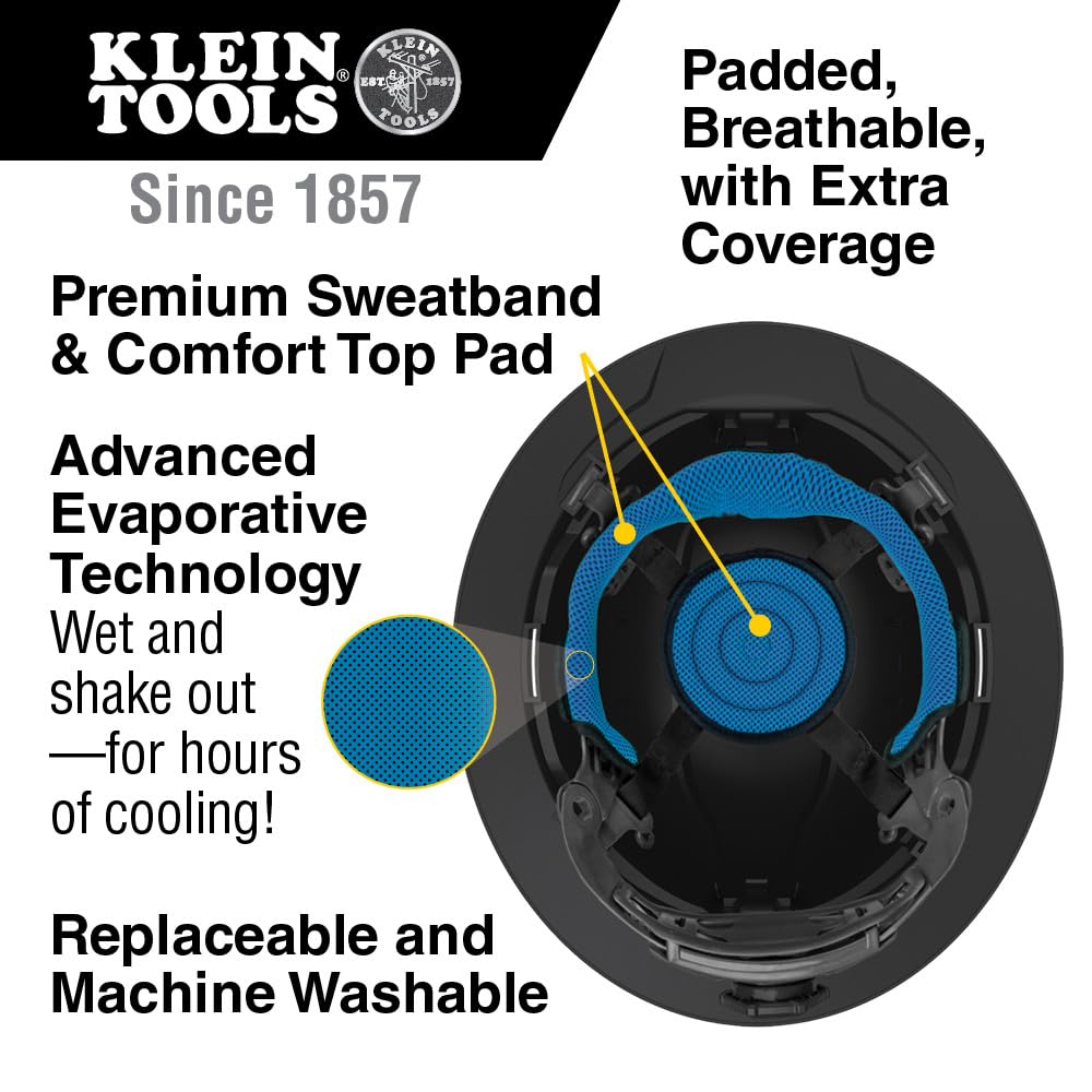 Klein Tools 60346 KARBN Full Brim Hard Hat with Rechargeable Headlamp – Class E