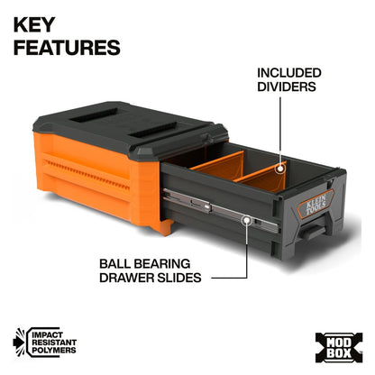 Klein Tools MODbox Compact Single Drawer – Half Width, Dividers, Ball Bearing Slides