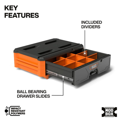 Klein Tools MODbox Compact Single Drawer Box – Full-Width Storage with Ball Bearing Slides