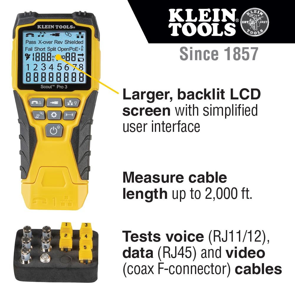 Klein Tools VDV501-851 Cable Tester Kit with Scout Pro 3: Ethernet, Data, Coax & Phone