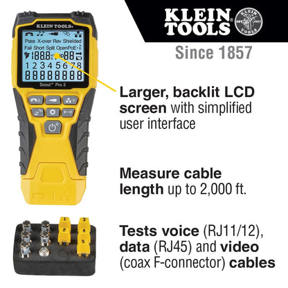 Klein Tools VDV501-851 Cable Tester Kit with Scout Pro 3: Ethernet, Data, Coax & Phone