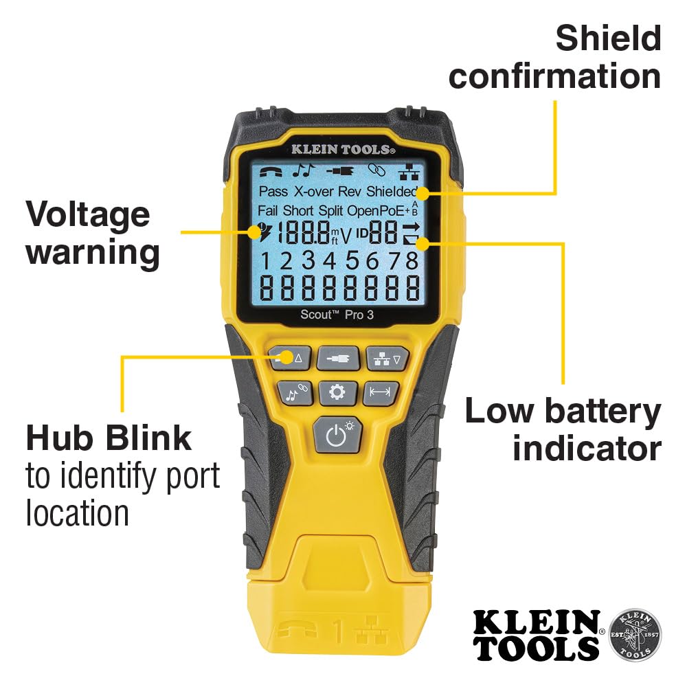 Klein Tools VDV501-851 Cable Tester Kit with Scout Pro 3: Ethernet, Data, Coax & Phone