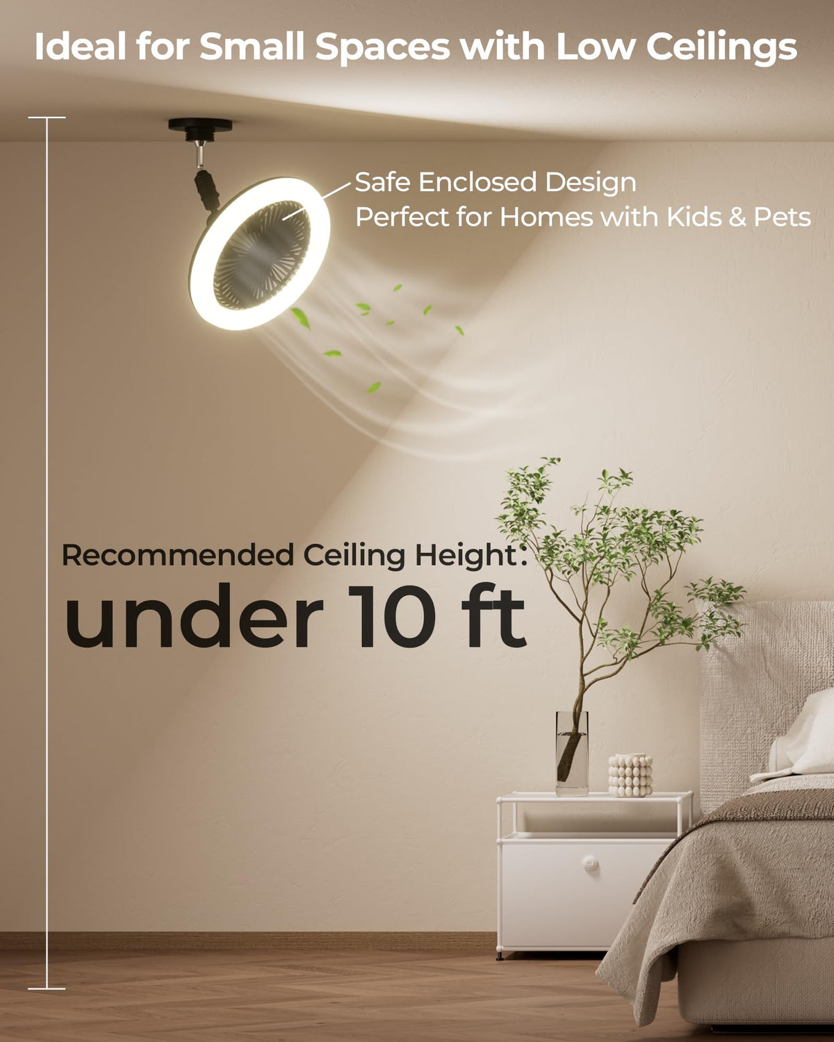 Kleqop Black Screw-in Ceiling Fan with Light Socket – 2200LM LED, Remote