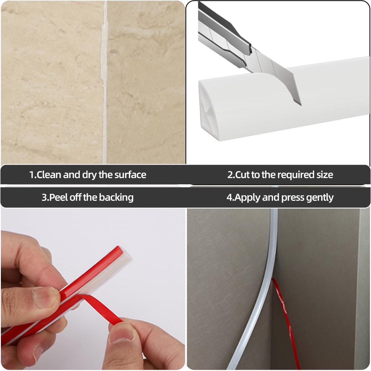 KNEELISA 16.4ft Flexible Peel & Stick Quarter Round Molding – White
