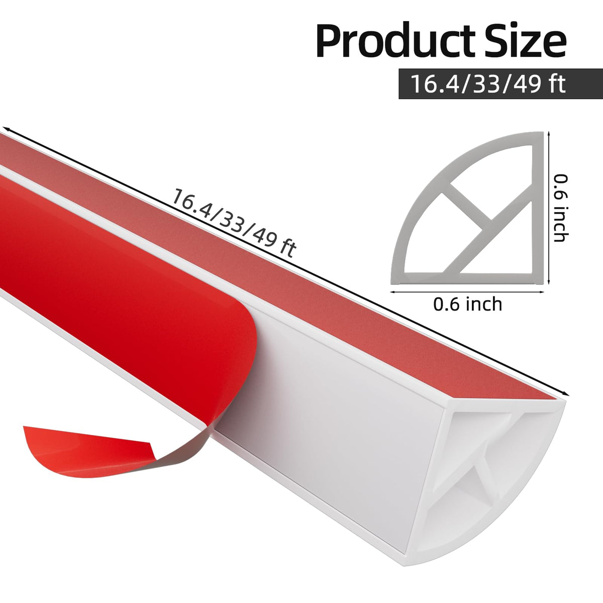 KNEELISA 16.4ft Flexible Peel & Stick Quarter Round Molding – White