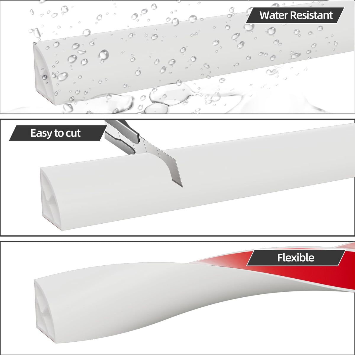 KNEELISA 16.4ft Flexible Peel & Stick Quarter Round Molding – White