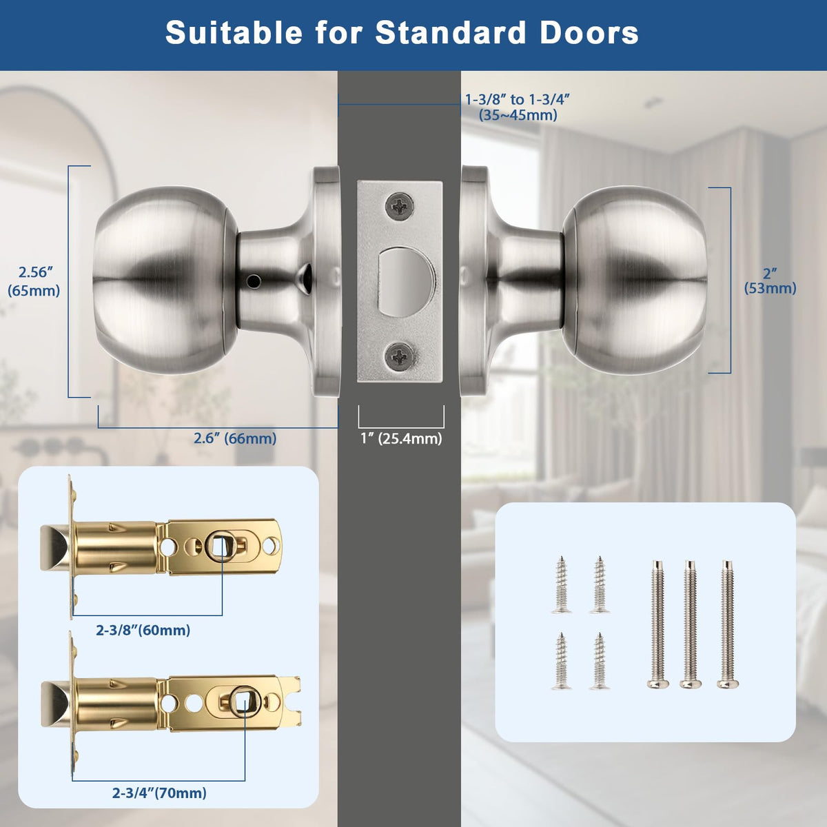 Knobonly 2 Pack Privacy Door Knobs Satin Nickel – Interior Door Handles
