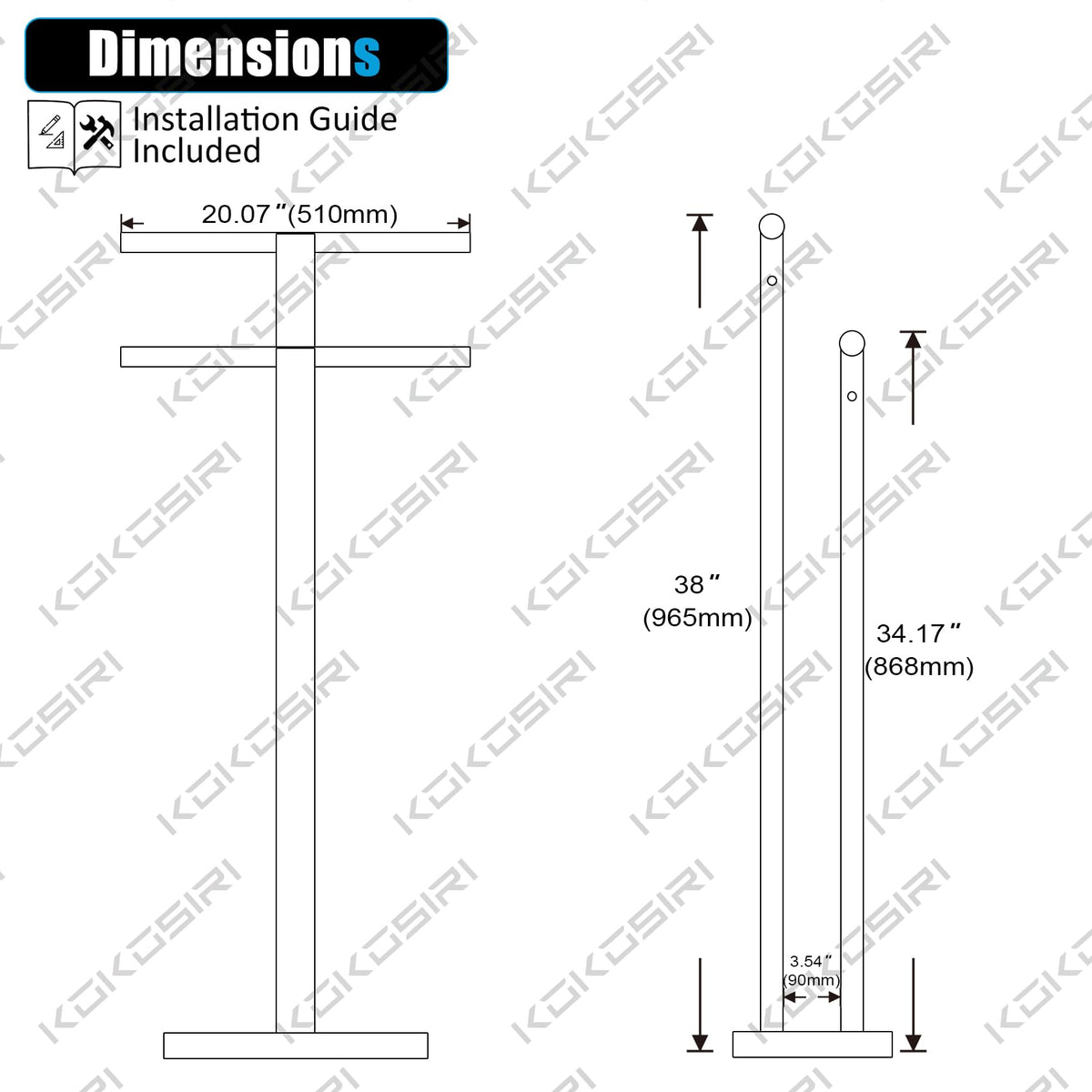 KOKOSIRI Free Standing Towel Rack 2-Tier – Brushed Nickel, Marble Base | THS0005-BR