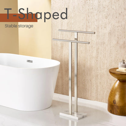 KOKOSIRI Free Standing Towel Rack 2-Tier – Brushed Nickel, Marble Base | THS0005-BR