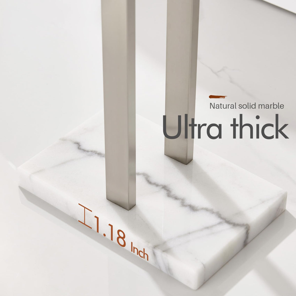 KOKOSIRI Free Standing Towel Rack 2-Tier – Brushed Nickel, Marble Base | THS0005-BR