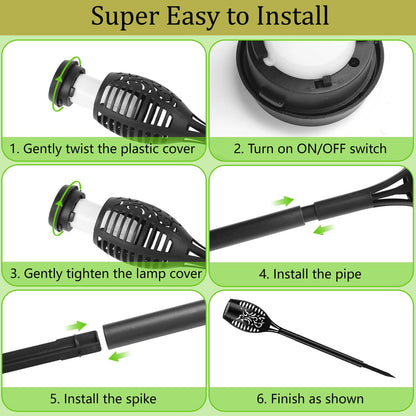 KOLYC Solar Flame Lights Outdoor 6-Pack | Flickering Flame LED Torches for Garden & Pathways